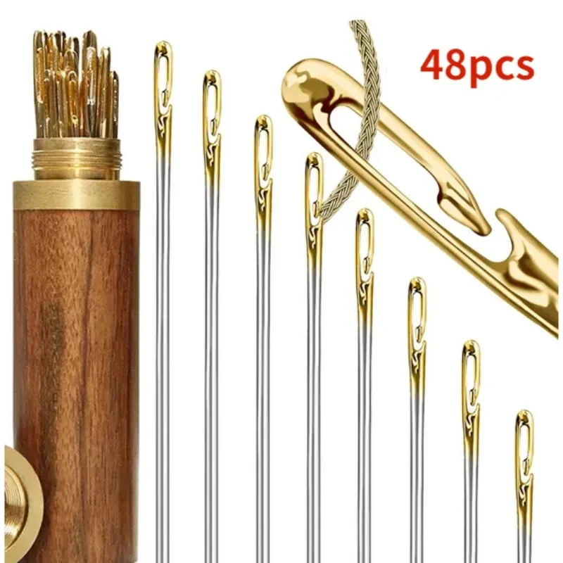 48 pz Ago Cieco Anziani Foro Laterale Ago Mano Per Uso Domestico In Acciaio Inox Cucito Inutensile Infilatura Abbigliamento Cucito FAI DA TE