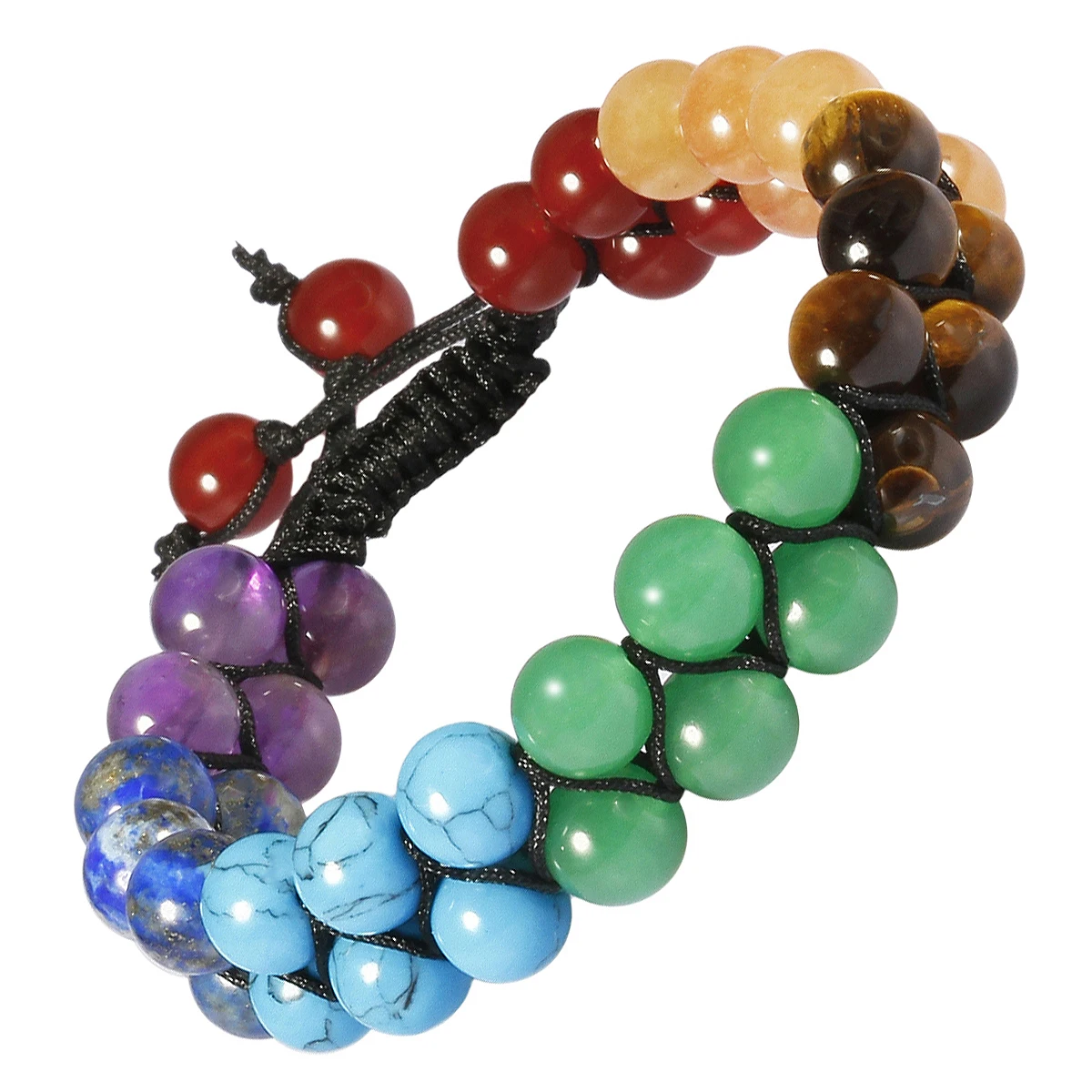 

Natural Crystal Stone Beads Braided Bracelets Healing 7 Chakra Double Layers Bracelet For Men Women Adjustable Jewelry