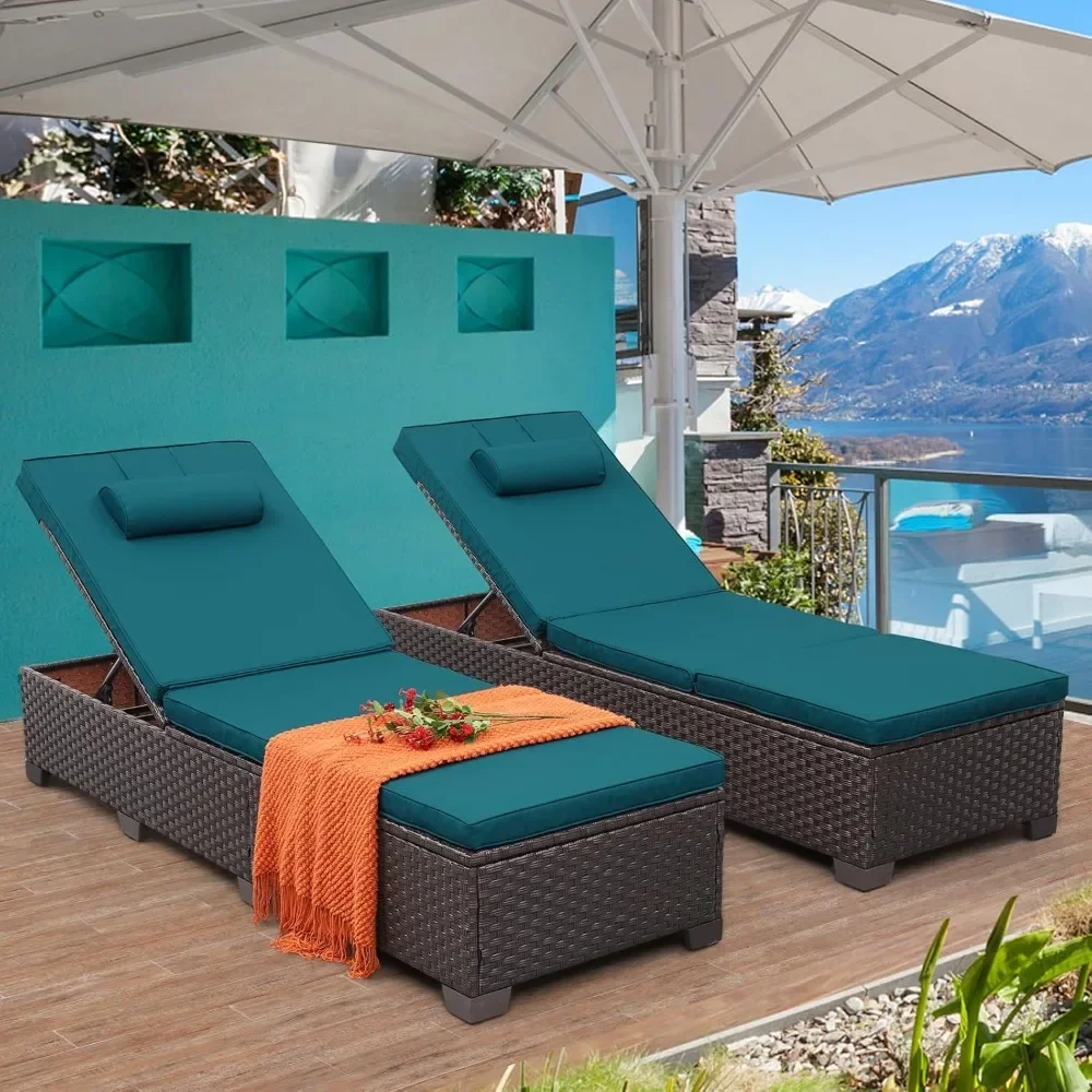 Outdoor Chaise Lounge Set van 2 Bruine Rieten Patio Chaise Lounge Stoelen Zwembad Lounge Stoelen Multi-Angle Verstelbare Rugleuning