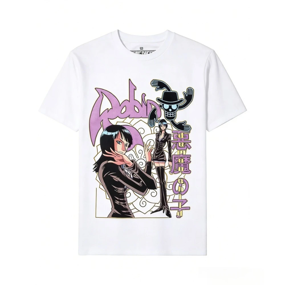 One Piece Nico Robin Unisex Pure Cotton T-shirt 2026 Summer Hot Anime Print American Loose Casual Parent-child Short Sleeved Top
