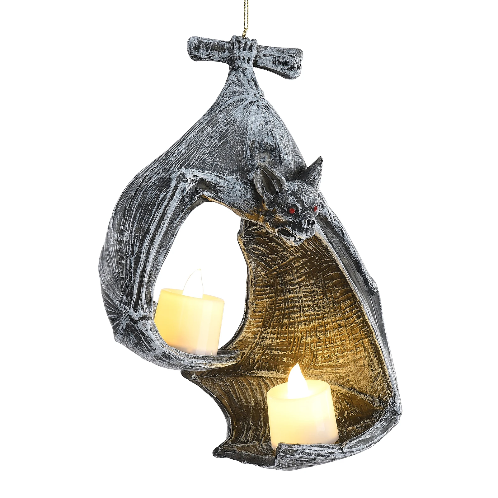 Tealight Holder Halloween Candleholder Rustic Medieval Wall Decor Sculpture Black Unique Shape 15×20cm Bat Design Candlestick