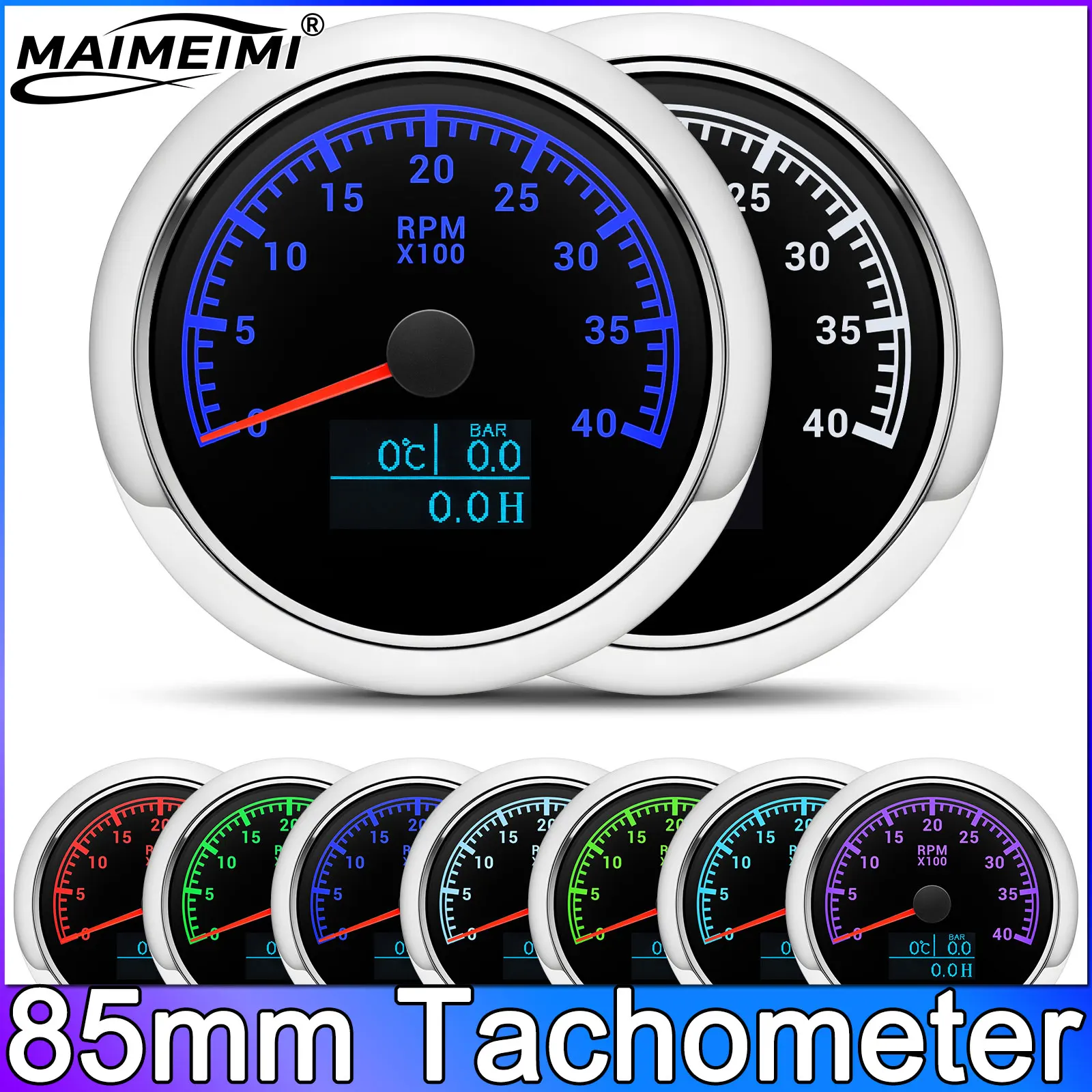 

Тахометр 3000/4000/6000/7000/8000 об/мин, 7 цветов, 85 мм, 3-в-1: указатель температуры воды, давления масла для морских судов и автомобилей