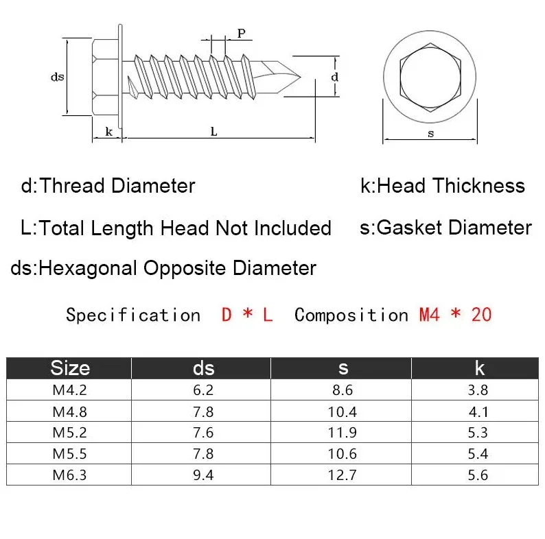 410 Stainless Steel External Hexagonal Self Tapping Drill Tail External Hexagonal Self Tapping Screw