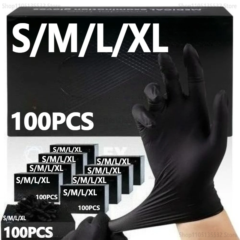 

20/100P прочные черные одноразовые нитриловые перчатки для работы по дому, ПВХ, без латекса, антистатические, для сада, ухода за домашними животными, для татуировок, маслостойкие перчатки
