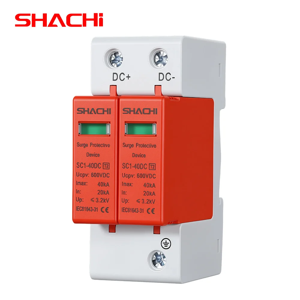 SHACHI SPD DC Surge Protector 2P 40KA 500V 600V 800V 1000V Lightning Protection Equipment for Household Solar Photovoltaics