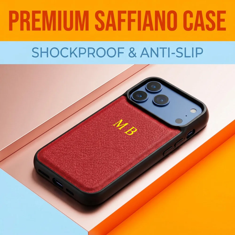 Personalized Custom Name Gold Hot Stamping Saffiano Leather PU Phone Case for iPhone 15 16 17 18 Pro Max Customized Gift Case