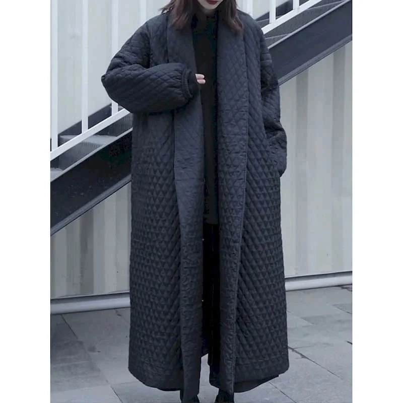 Quilted Coats Harajuku Oversized Lapel Jackets for Women Long Sleeve Solid Ankle Length Style Casual Vintage Warm Snow Clothes