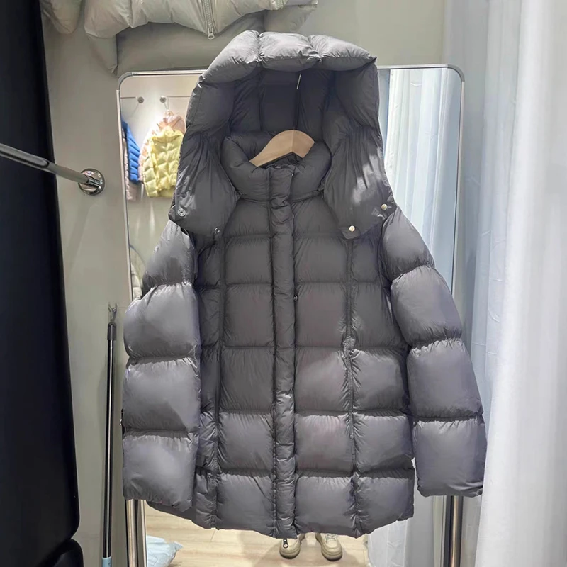 

Зимний пуховик среднего и длинного с капюшоном, женский пуховик на белом утином пуху, пушистая парка, верхняя одежда, женские пуховые утепленные куртки на молнии