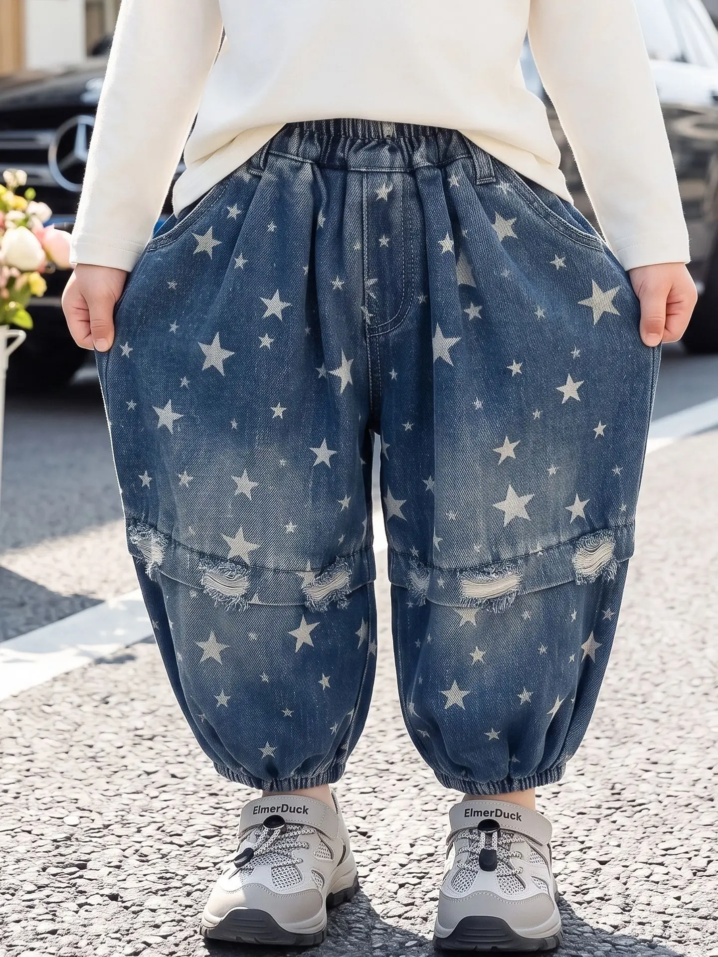 UNITIM 2026 Autumn Children Boys Star Printed Jeans Casual 2-8Yrs Toddler Boys Carrot Pants Loose Water Wash Kids Boys Trousers