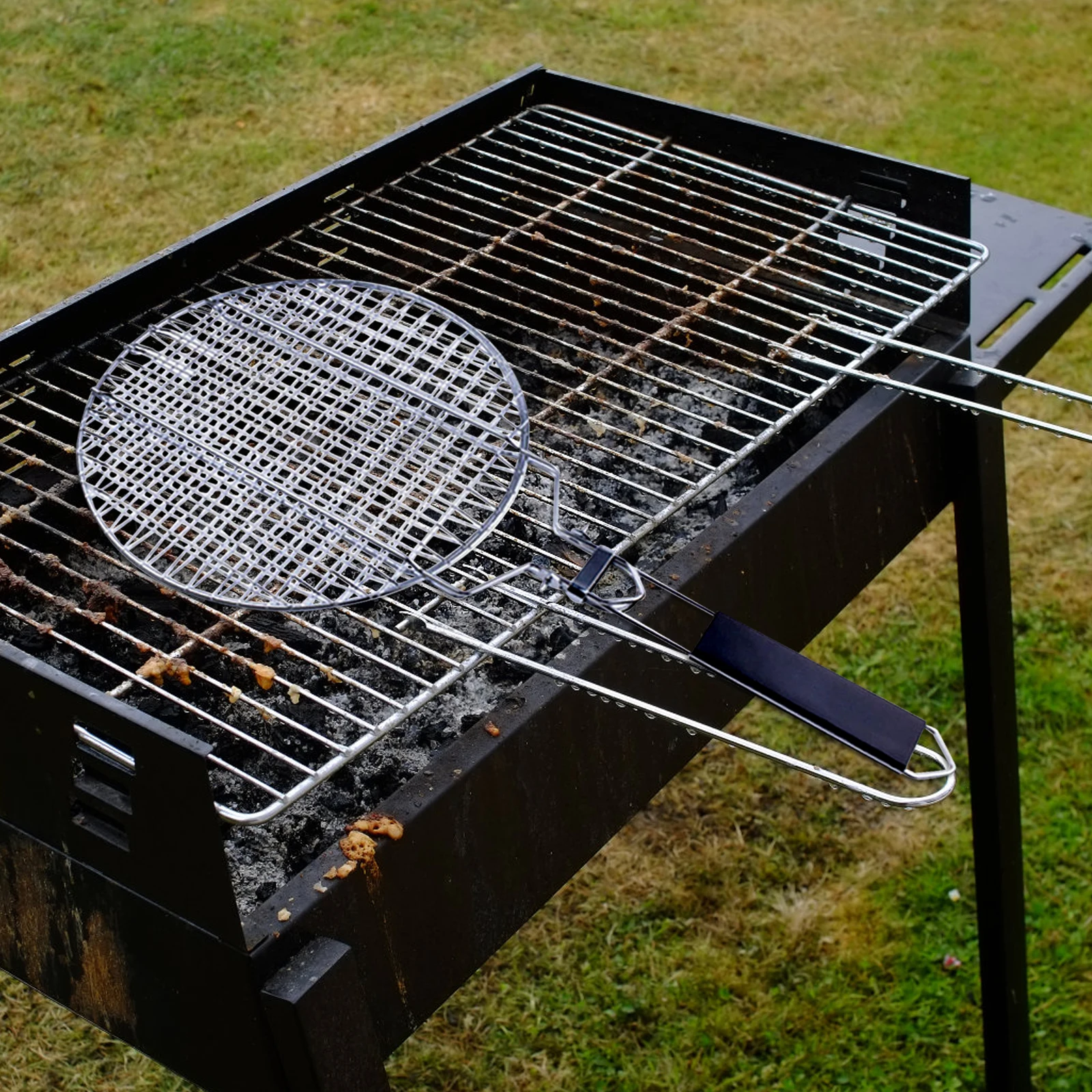 

1 Set Stainless Steel Bbq Mesh Barbecue Net Clip Portable Folding Grilled Fish Tool Non-Stick Outdoor Bbq Accessory For Picnic