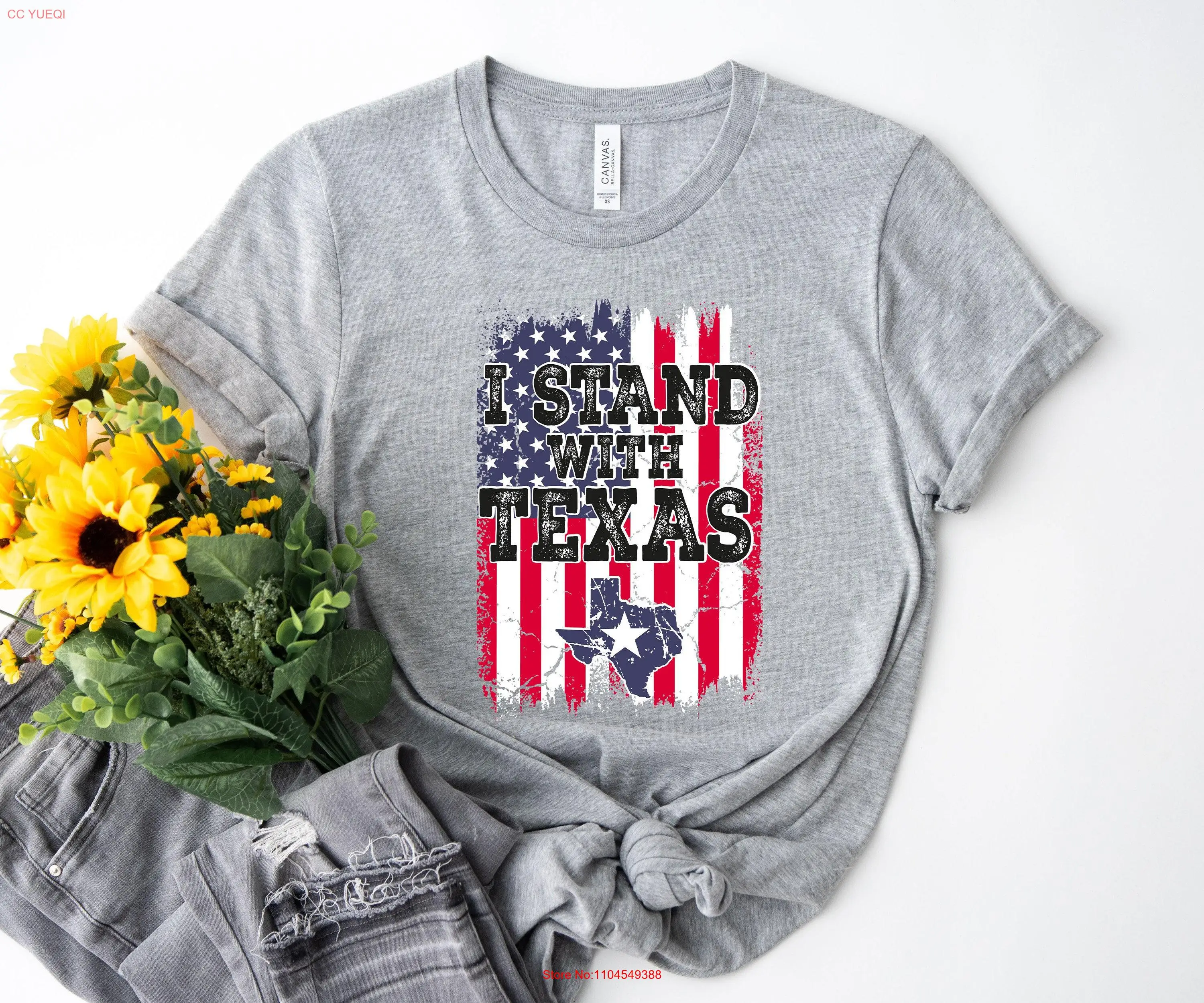 

Футболка I Stand With Texas Political Strong Politics Election Secure Our Borders Патриофский флаг с длинными или короткими рукавами