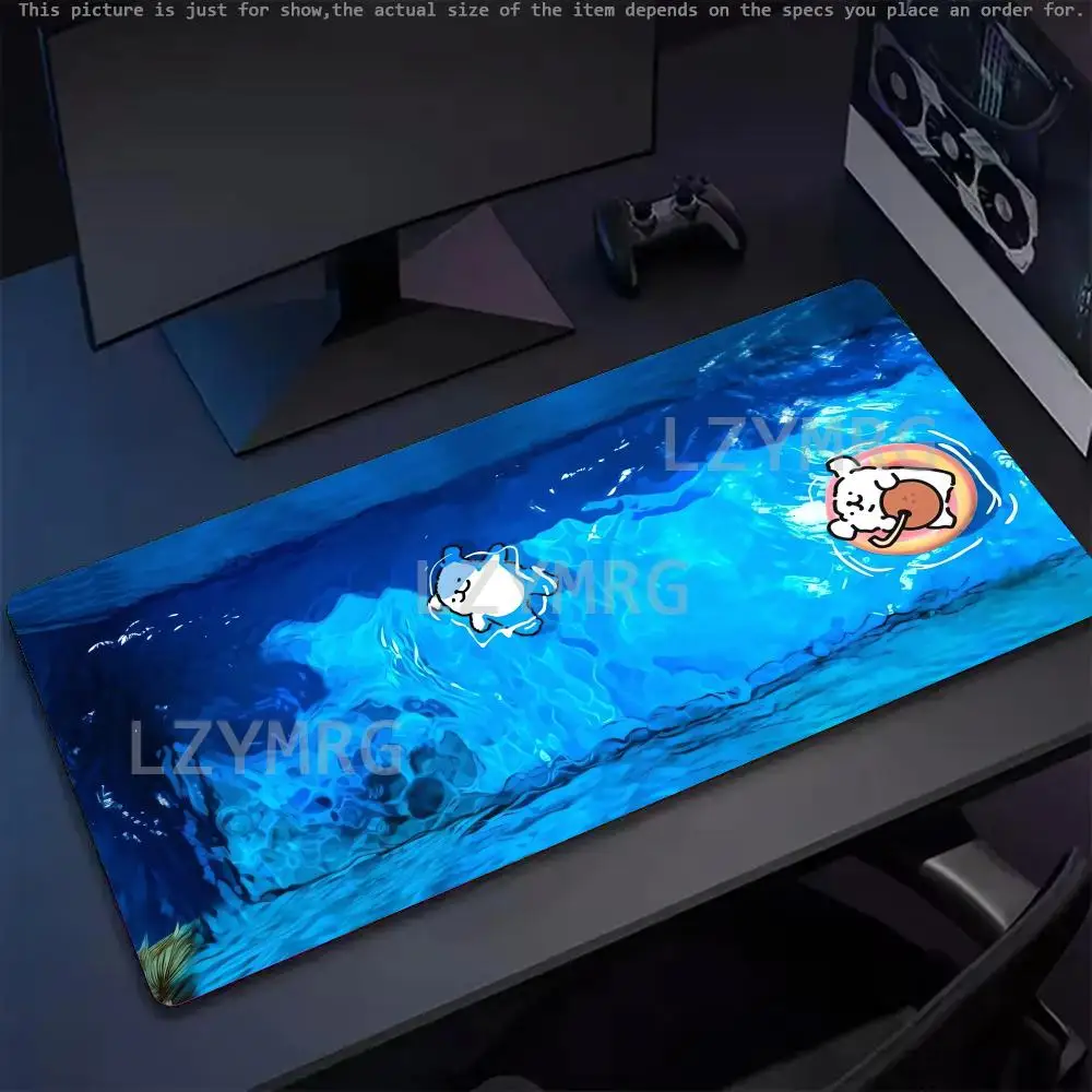 

Cute Dog and Cat Pattern Mouse Pad Blue Water Wave Design Gaming Desk Pads HD Offices Desk Accessories Durable Keyboard Mousepad