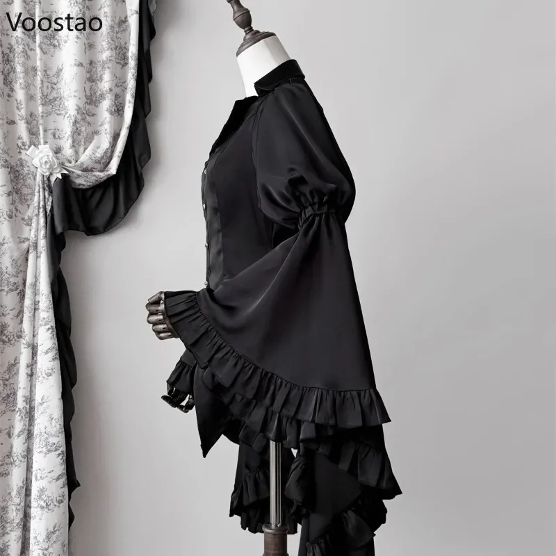 Victorian Vintage Lolita Shirts Casual Women Elegant Gothic Flare Sleeve Blouses Sweet Female Y2k Aesthetic Retro Tops Blusas