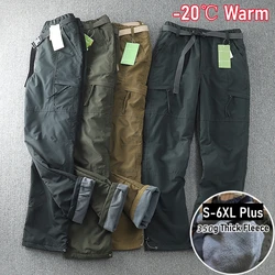 S-6XL Winter Cotton Padded Fleece Pants Men Plus Size Multi Pocket Workwear Cargo Pants Outdoor Windproof Warm Soft Trousers