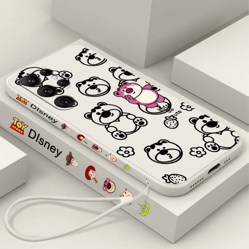 

Toy Story Strawberry Bear For Samsung Galaxy S25 S24 S23 S22 S21 S20 Ultra Plus FE 5G Liquid Left Rope Cover Phone Case