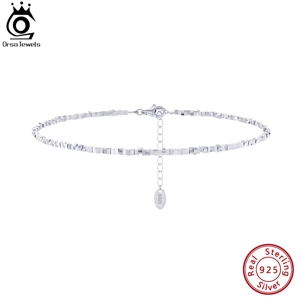 ORSA JEWELS Fashion 925 Sterling Silver Nugget Chain Anklets for Women Girls Summer Beach Foot Chain Ankle Straps Jewelry SA57