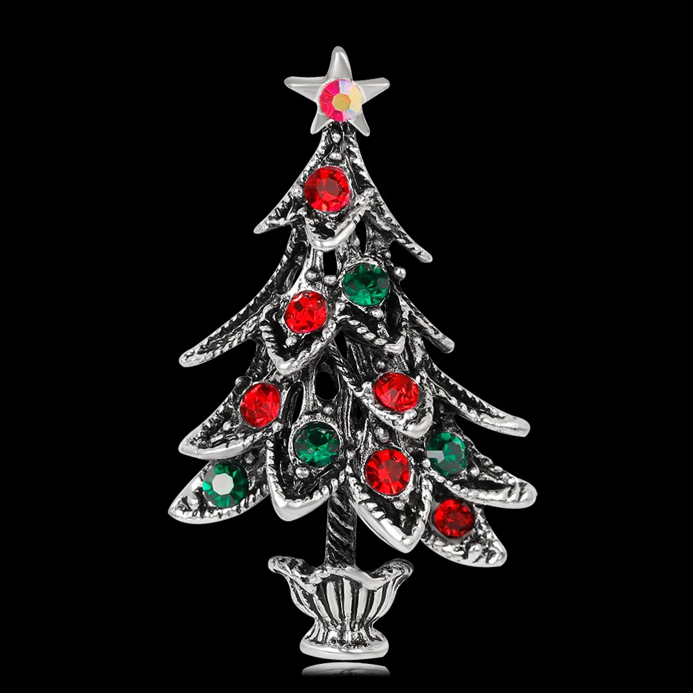 

3pcs Christmas Tree Brooch Silver Alloy Rhinestone Breastpin Holiday Party Accessory For Women Fashion Jewelry