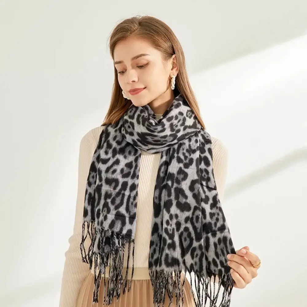 New Classic Leopard Print Scarf Thickened Women Print Fringe Shawl Versatile Stylish Warm Blanket