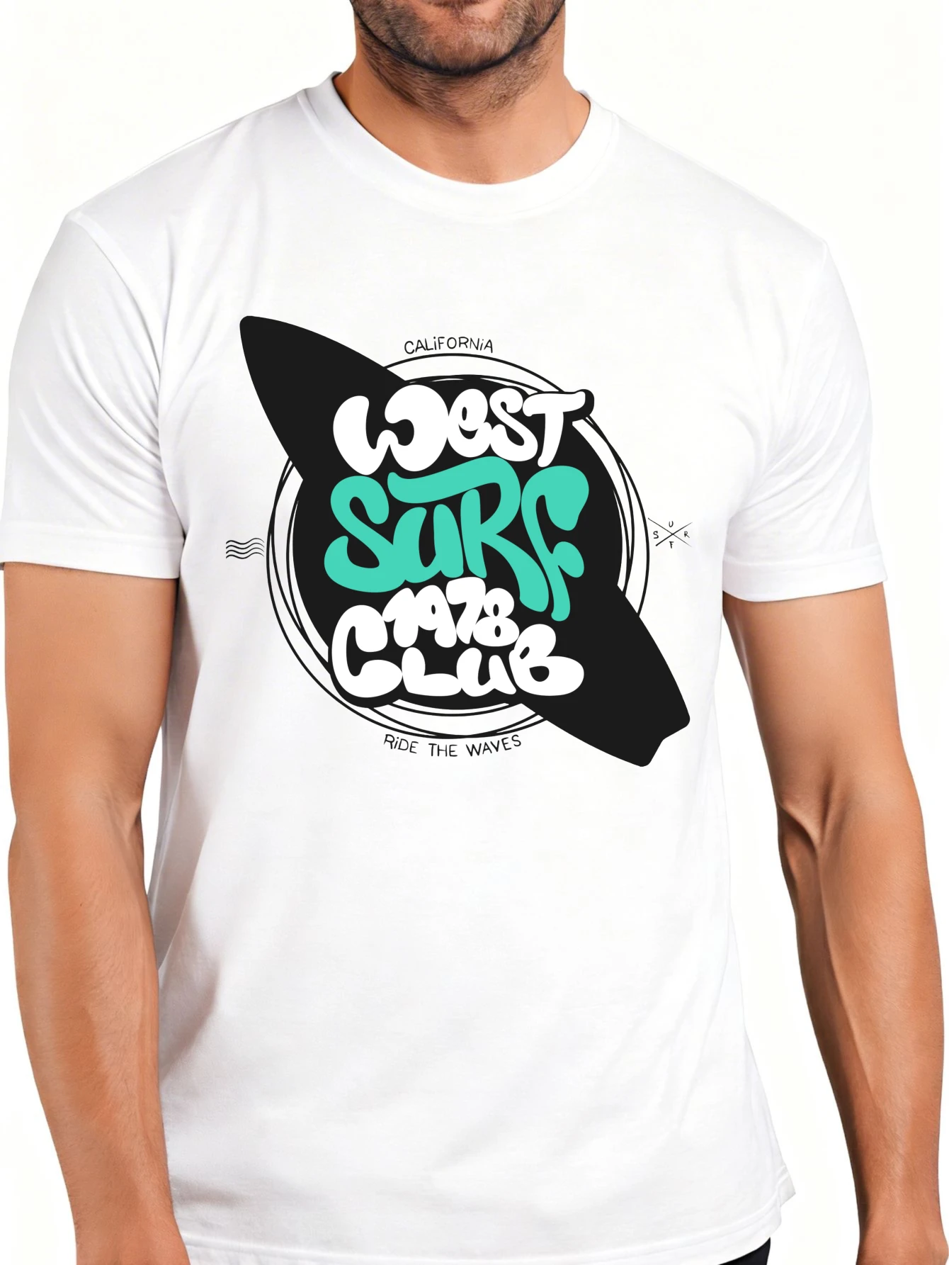 Casual Surf Style Men's T-Shirt West Surf Club California 1978 Wave Riding Graphic Design Summer Beach Apparel Gift for Surfers and Ocean Enthusiasts