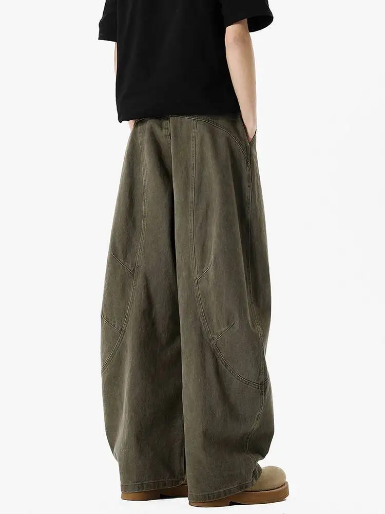 Summer Men's Women Army Green Cargo Pants Lightweight Trendy Casual Loose Straight Leg Wide Leg Trousers