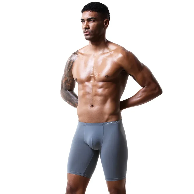 Fashion Panties Men Underwear Seamless Ice Silk Sports Underwear Breathable Long Leg Boxer Shorts Male Sexy Quick Dry Pants