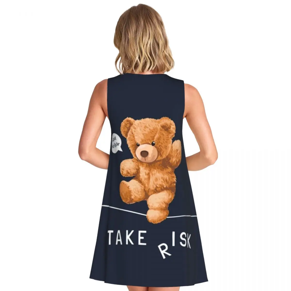 Bear Toy Walking On String Casual Dress Have No Fear Take Risk Dresses Sleeveless Sexy Dress Crew Neck Women Pattern Clothes