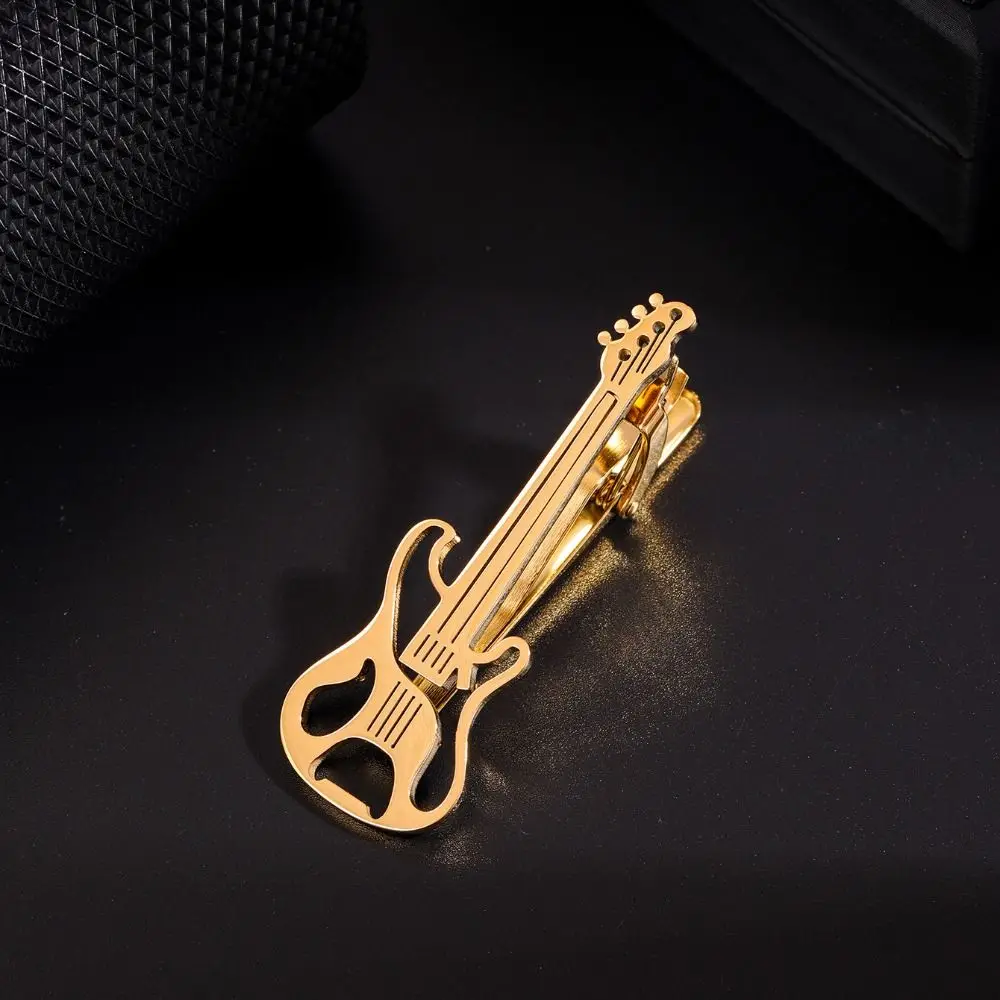 Treble Clef Guitar Tie Clip Instrument Punk Music Note Tie Pin Titanium Steel Hip Hop Piano Necktie Buckle Concert Accessories