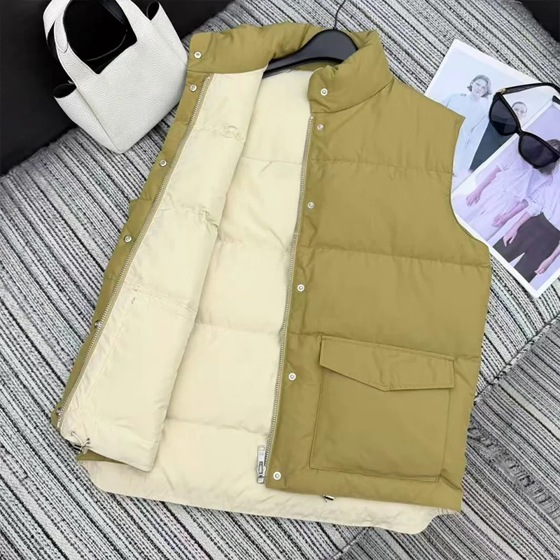 معطف شتوي نسائي عالي الجودة باللون الأبيض من ريش الإوز تحتوي على جيبين ثلاثي الأبعاد ملابس كلاسيكية 25120807 #3