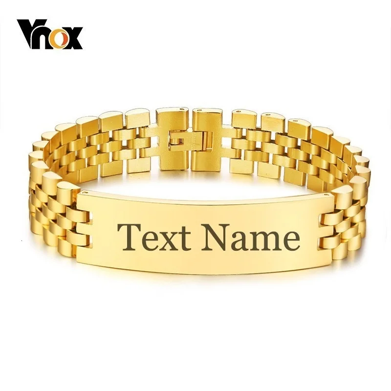 Vnox-Bracelets d'identification de 15mm de large pour hommes, gravure personnalisée gratuite de nom, informations d'amour 3, bracelet de montre, lien rond