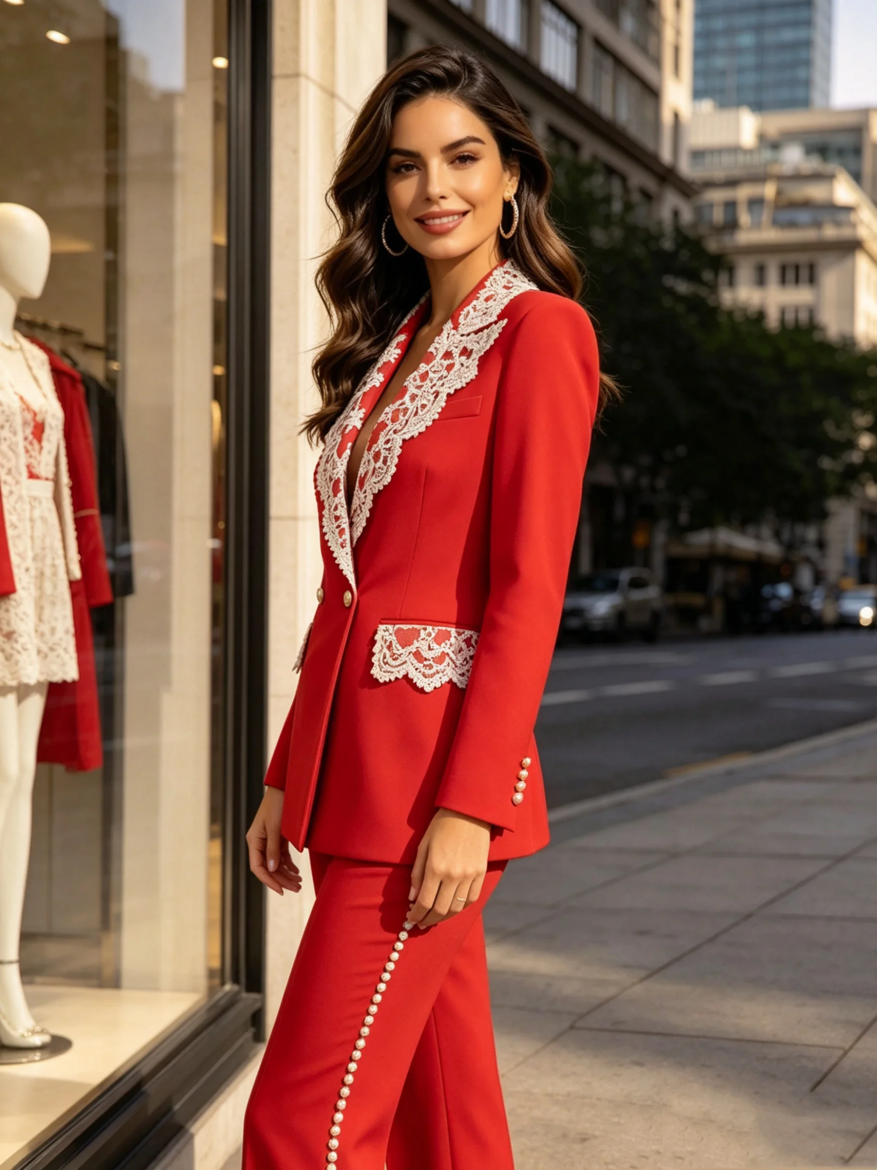 Rood Wit Kant Damespak Set 2 S - Women Formal Wear Coat recensie en prijs