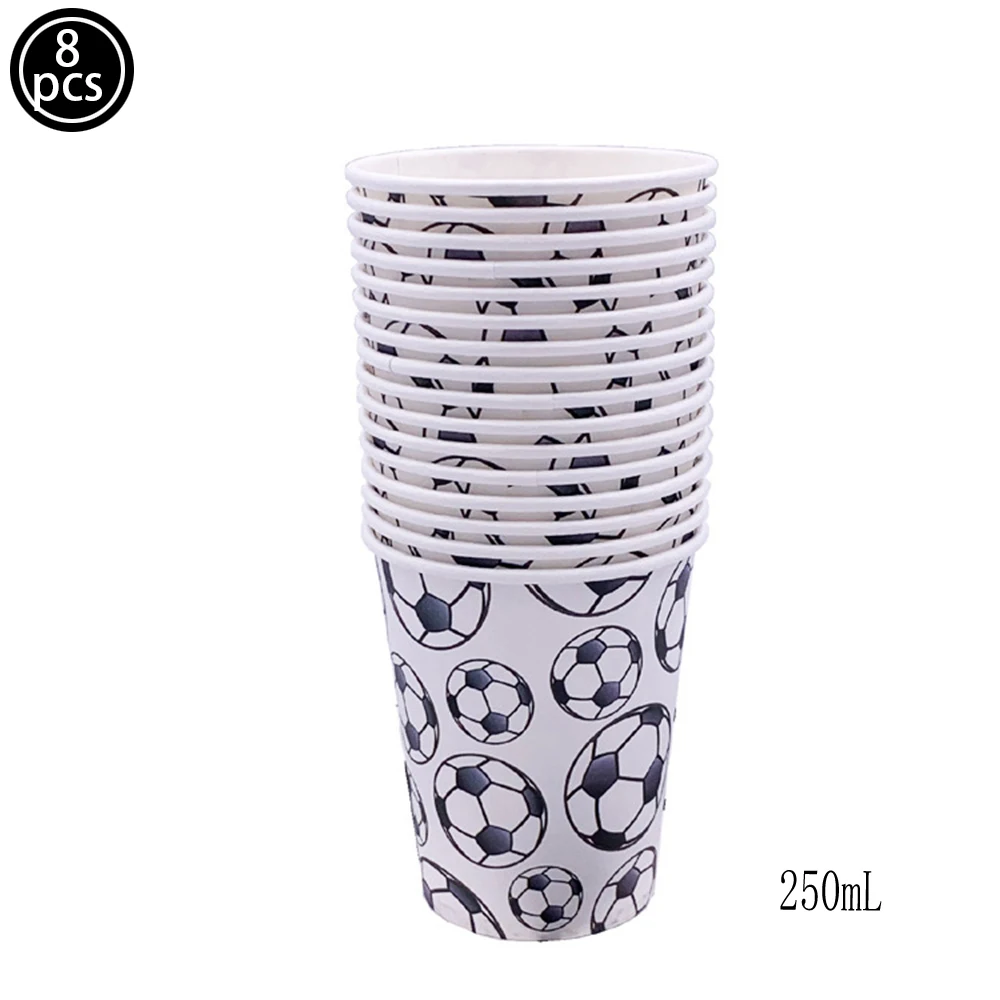 8/16/24/32/40pcs White Soccer Theme Disposable Paper Cups Kids Sport Football Birthday Party Baby Shower Decor Supplies