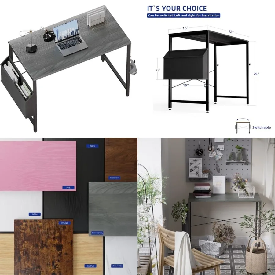 

Computer Desk for Small Spaces with Storage Bag, Home Office Work Desk with Headphone Hook, Small Office Desk Study Writg Table