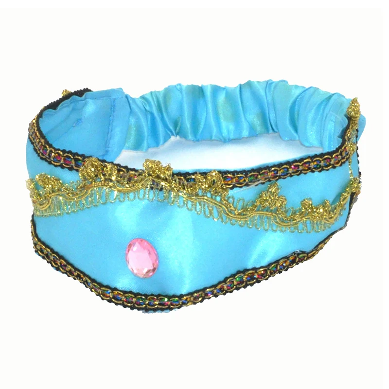 Meisjes Jasmijn Blauwe Hoofdbanden Grote Kristallen Kinderen Hoofddeksels Arabische Prinses Haarbanden Voor Cosplay Party Haaraccessoires