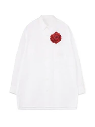 MAMELICCE Flower Embroidery Shirt Loose and large can be worn for both men and women fashionable and comfortable