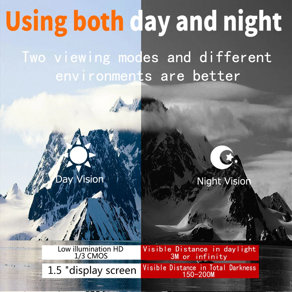 Binocolo ottico portatile esterno portatile 4K Zoom digitale 5X Foto video Scatto 150-200M Distanza di visione completamente scura per esterni