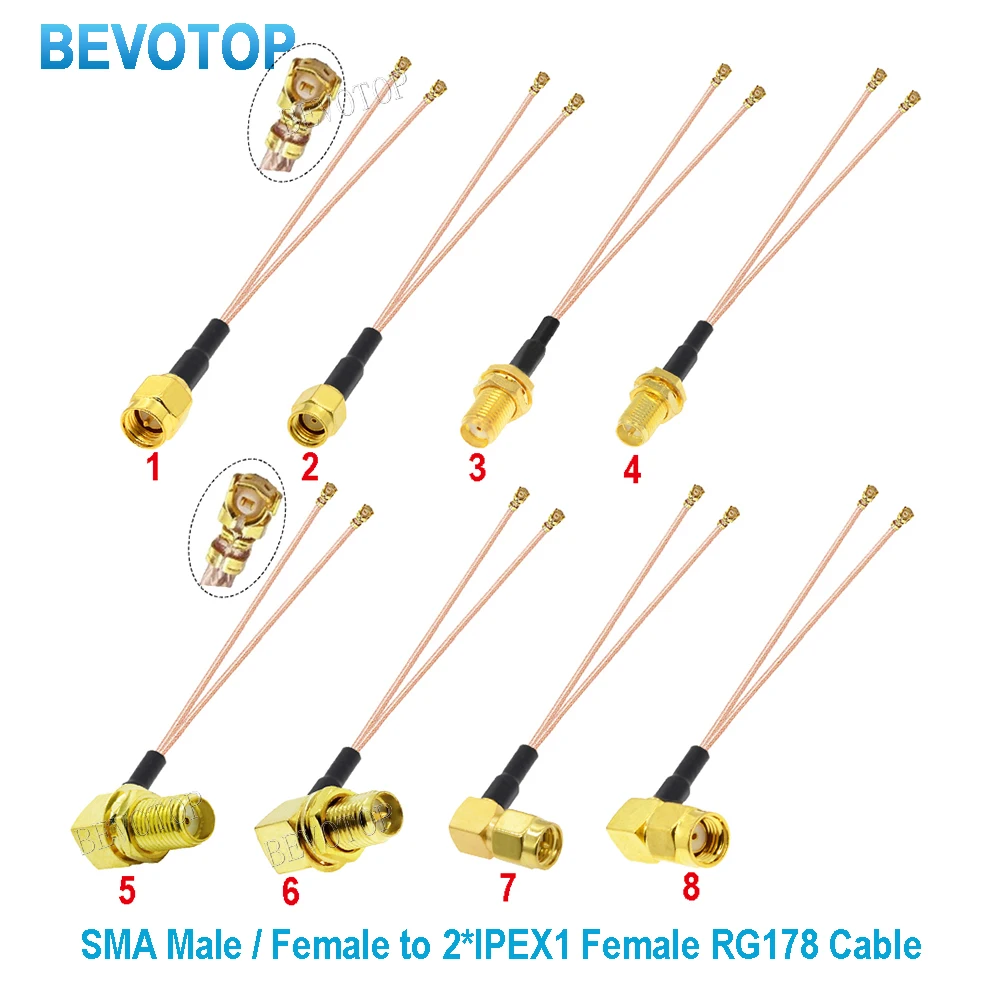 10PCS/LOT RP-SMA / SMA to 2 x IPX U.fl Female Jack RG178 Cable Splitter Combiner WIFI Antenna Extension Jumper Pigtail