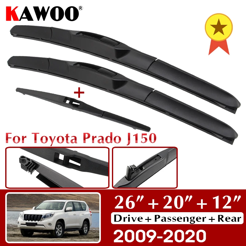 

KAWOO Wiper Front & Rear Wiper Blades Set 26"+20"+12" For Toyota Prado J 150 J150 2009-2017 2018 2019 2020Windshield Windscreen