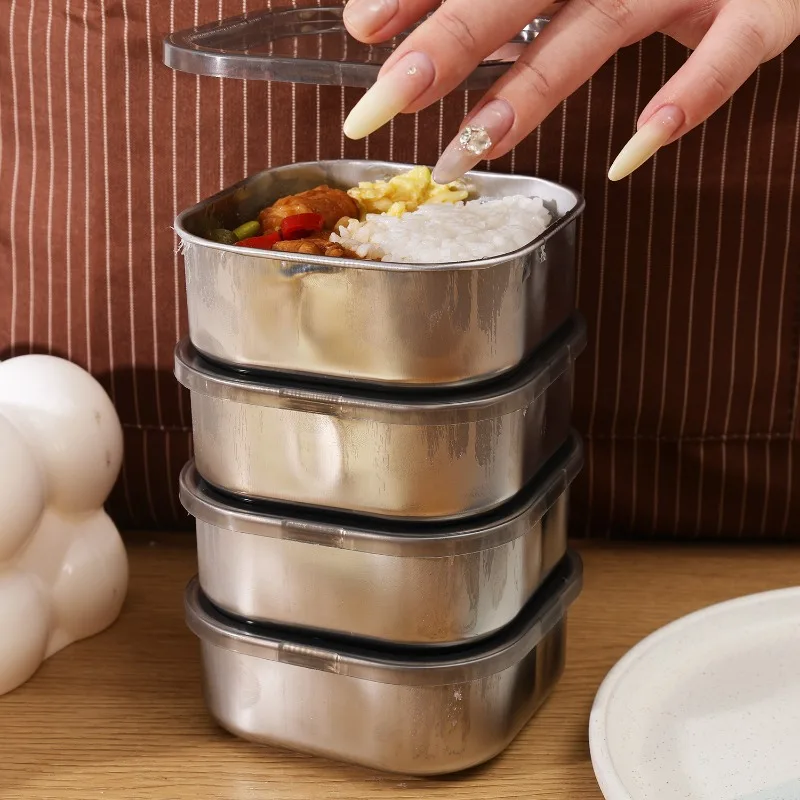 Stainless Steel Food Storage Box Portable Vegetable Fruit Sealed Preservation Box Refrigerator Food Grade Frozen Meat Organizer