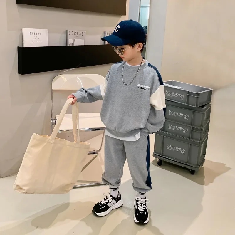 2023 fashion boys clothes set sweatshirt pants 2 PCs outfit spring autumn kids sport suit children clothing 7 8 10 11 12 14 yrs