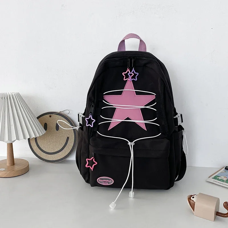 2024 Star Pattern Fashion Backpack College Student Large Capacity Schoolbag Girl Cute School Back Pack  Mommy Travel Handbag