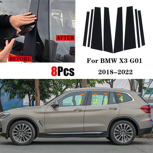 BMW X3 G01 2018 - 2022 자동차 블랙 미러 효과, 중간 기둥 PC 윈도우 트림, B C 기둥 스트립 스티커, 8 개 