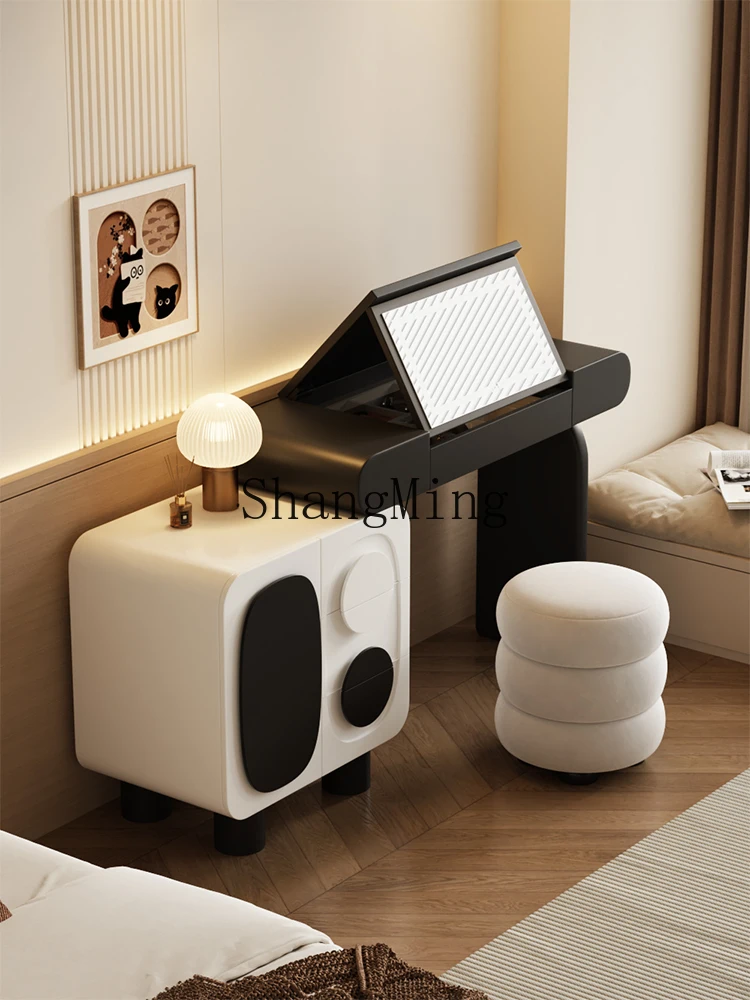 DHY black and white dresser chest bedroom cream retro style small apartment clamshell makeup table