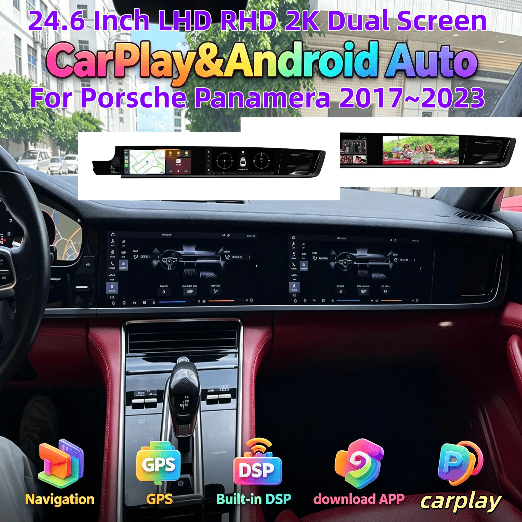 12.3+12.3Inch For Porsche Panamera 2017-2023 Android  Auto Interactive Upgraded Display  Stereo Video GPS Carplay Car Radio