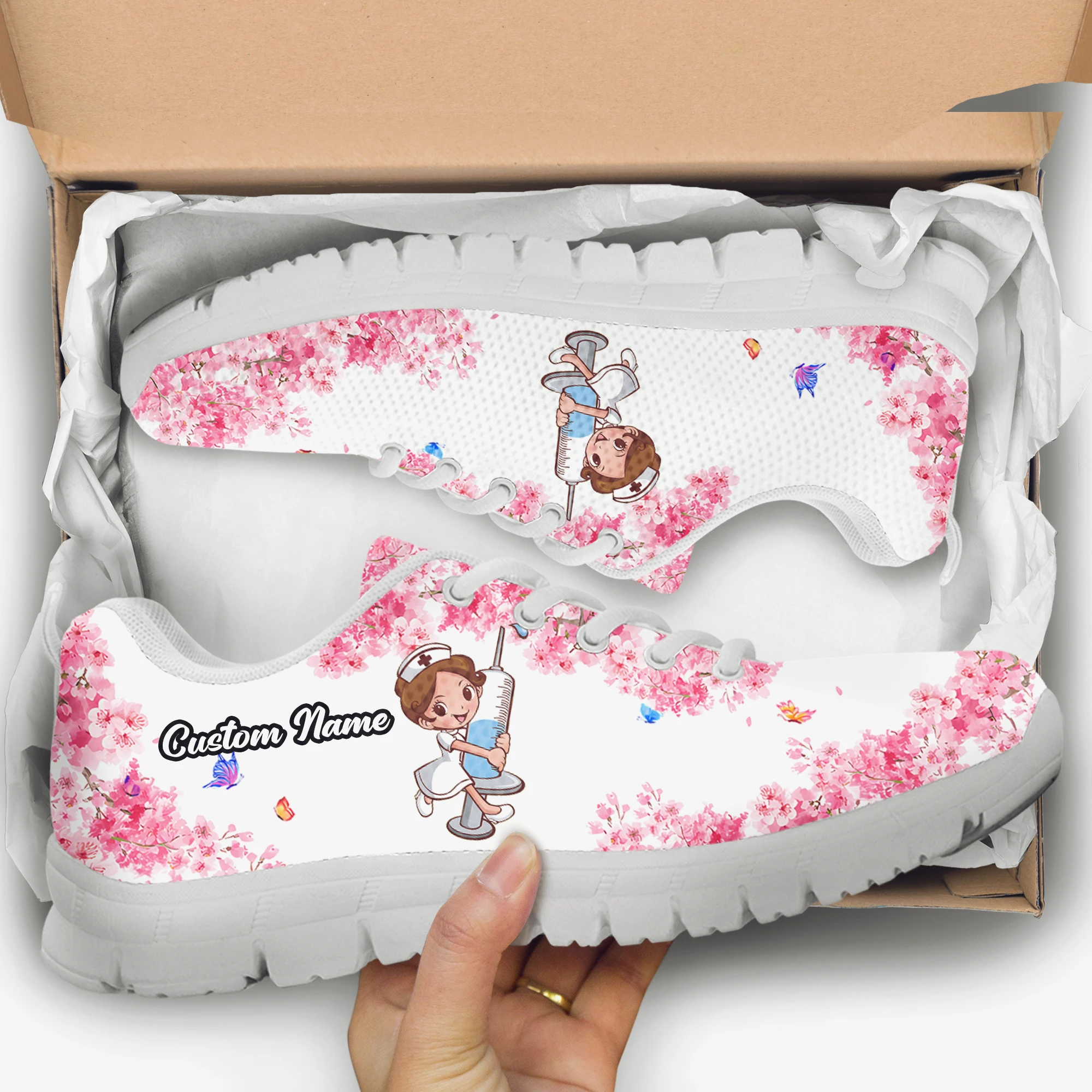 INSTANTARTS Nurse Girls Sunflower Floral Print Flat Shoes for Women Wear-Resistant Casual Sneakers Female Nurse Zapatos Custom