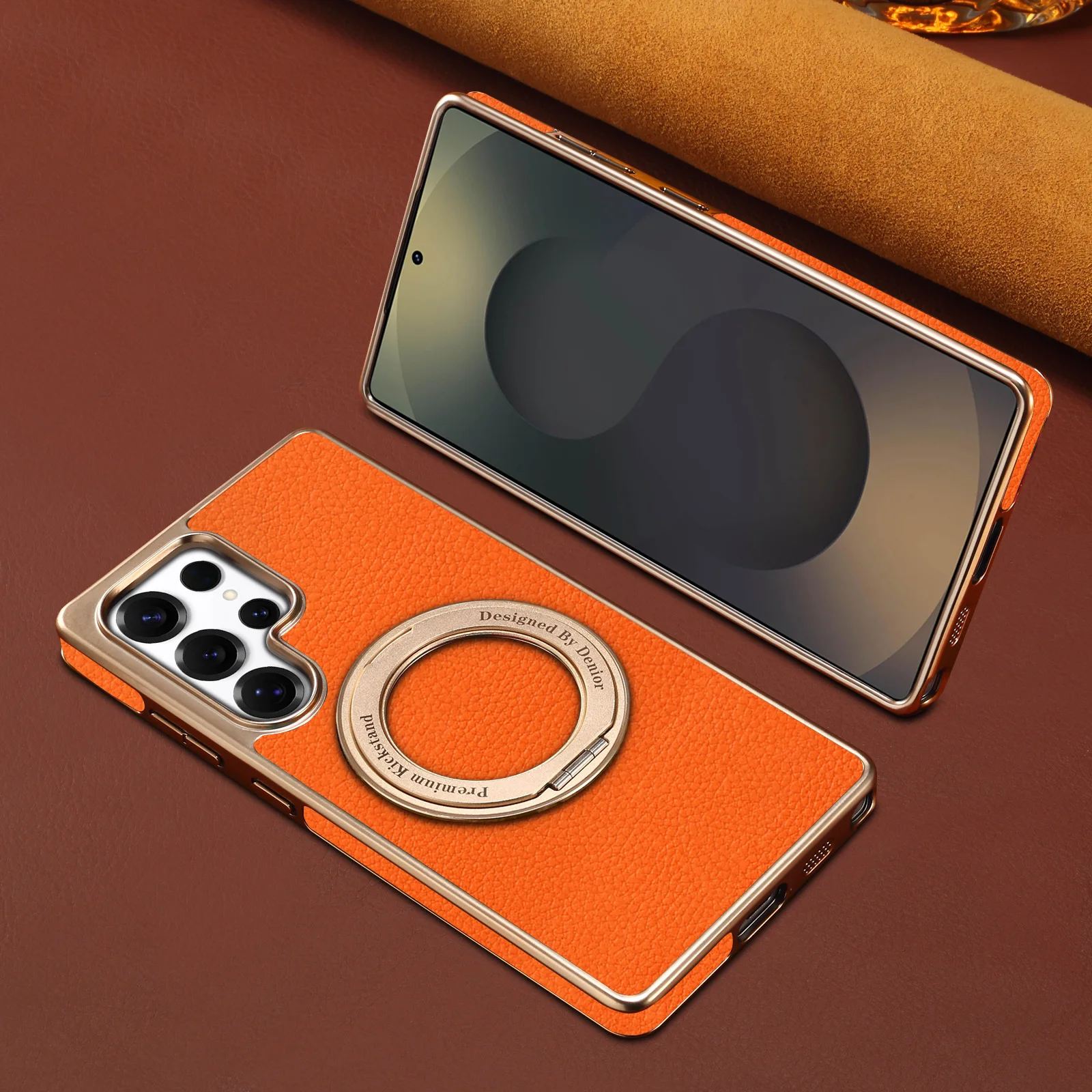 For Samsung S25 Ultra Case Imitation Cowhide Texture with Gear Bracket Phone Case for Samsung S24 Ultra