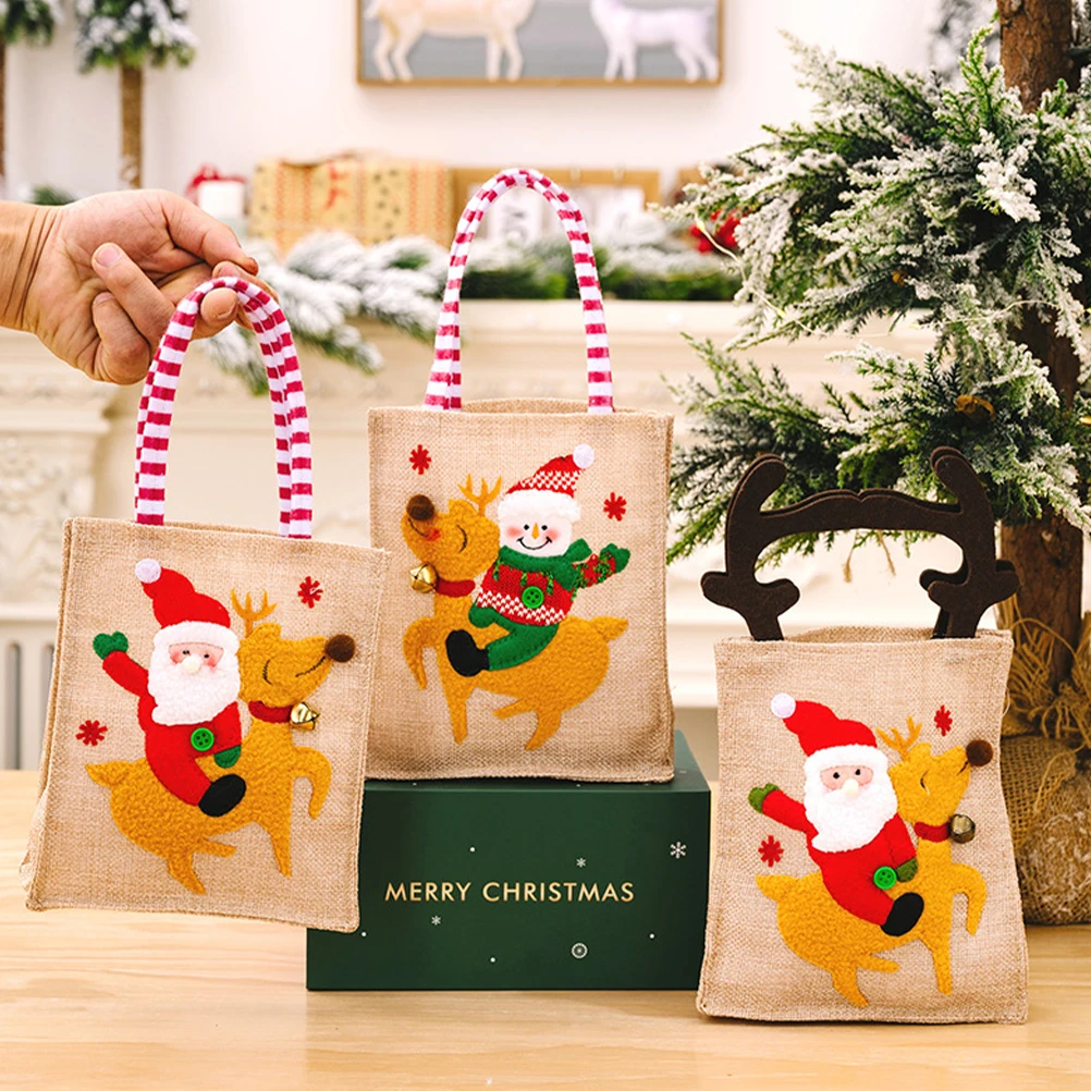 

Christmas Gift Bag Kraft Paper Bags Goods Treat Goodie Gifts Tote Goody Candy Holiday Burlap