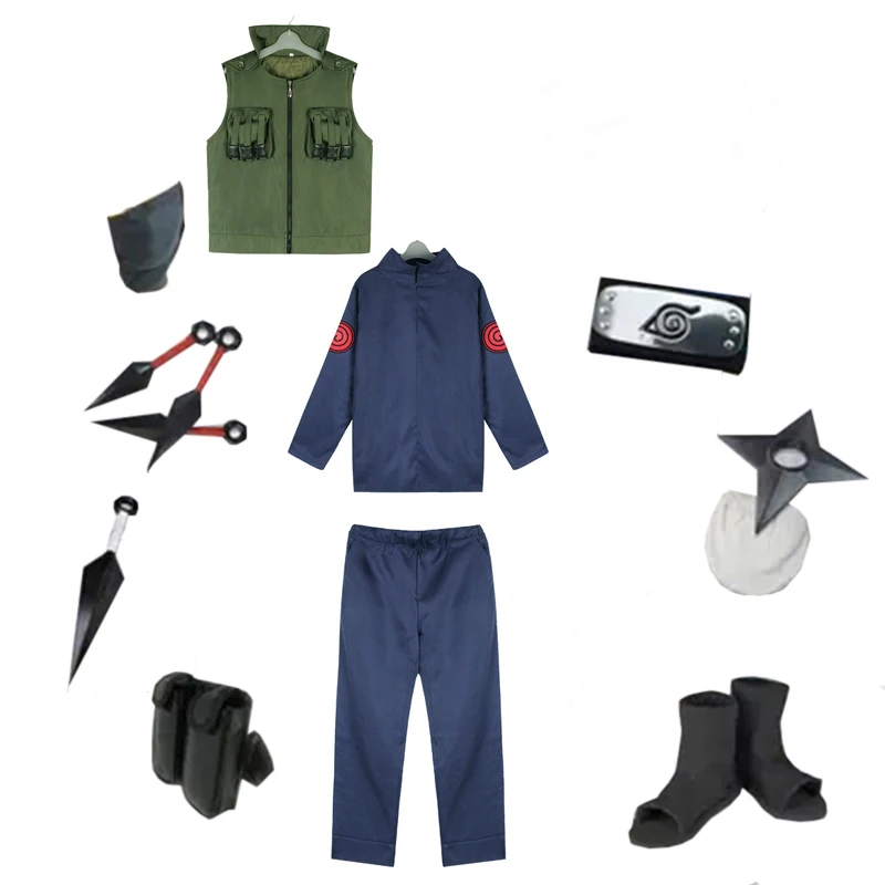 Brdwn Copsplay Konoha Ninja Hatake Kakashi Suit Unisex Party Halloween Costume (Vest Shoes Headband Kunai Gloves)
