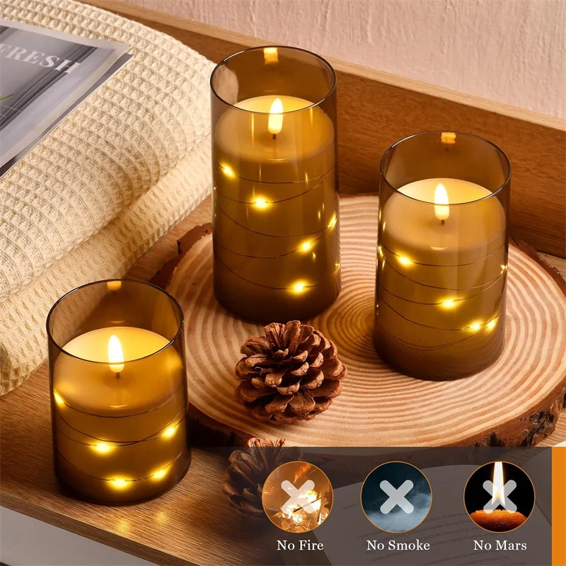 Flickering Flameless Candles with Remote,Acrylic LED Candles with Embedded Star String,Battery Operated Candle for Home Decor