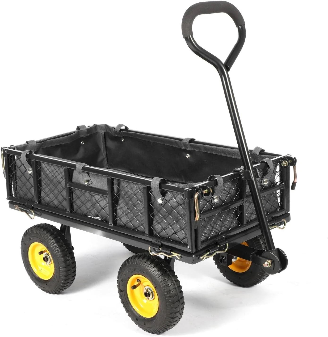 

Utility Steel Garden Carts and Wagons, Heavy Duty Lawn Wagon Cart, 400lb Weight Capacity, Removable Sides, Long Handle