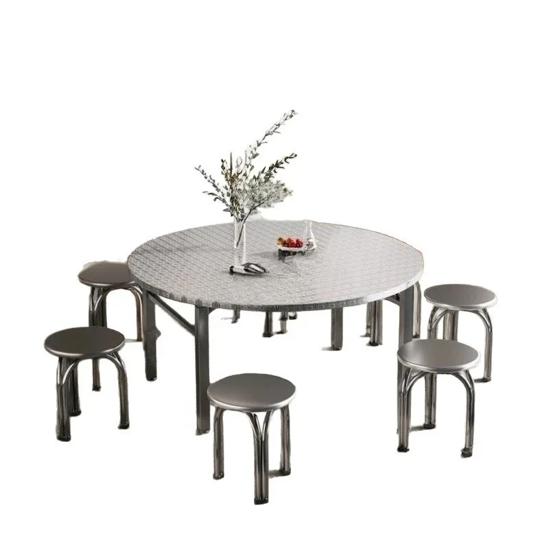 Stainless steel folding table round, household, eating table